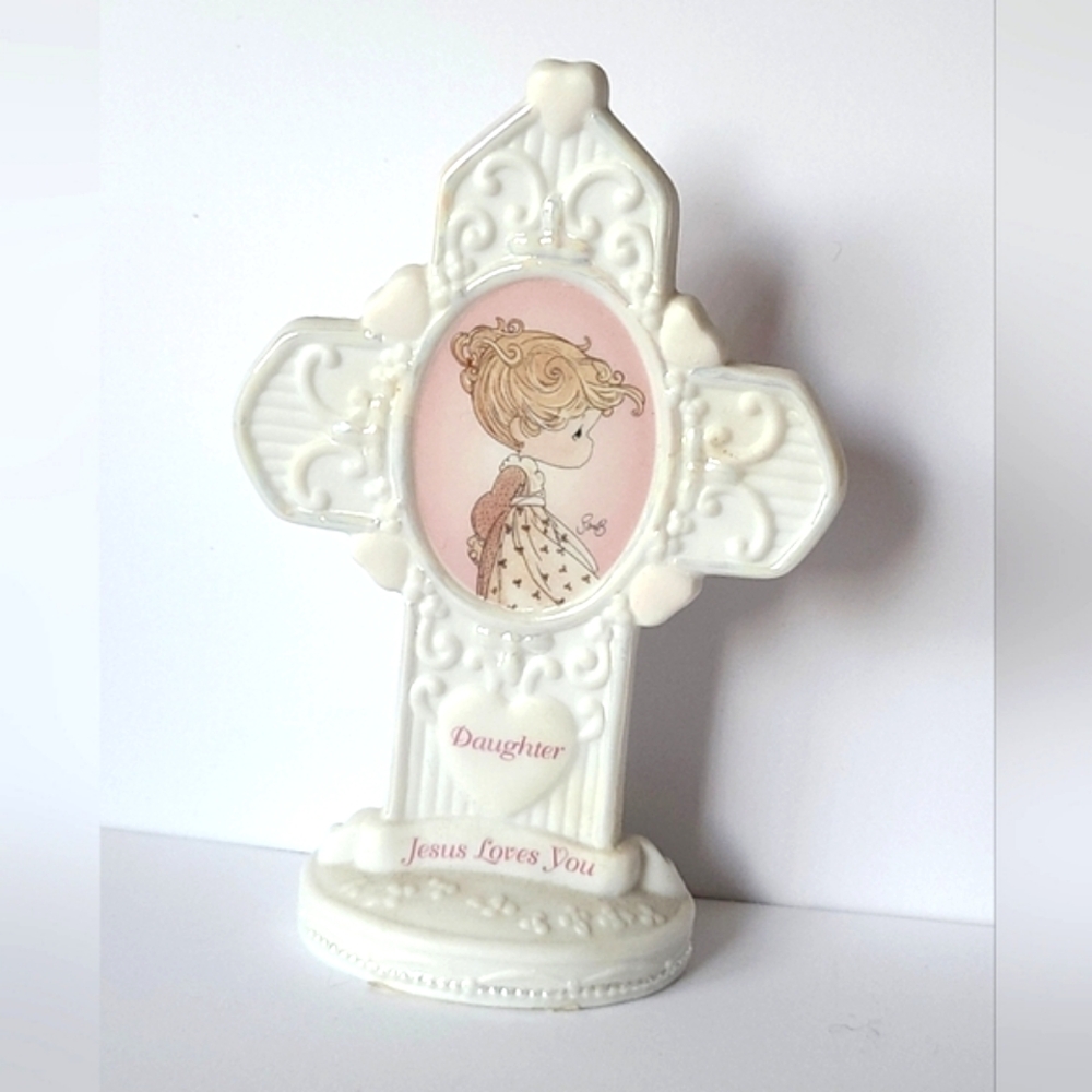 Vintage 90s Precious Moments Daughter Jesus Loves You Collectible Cross Figurine